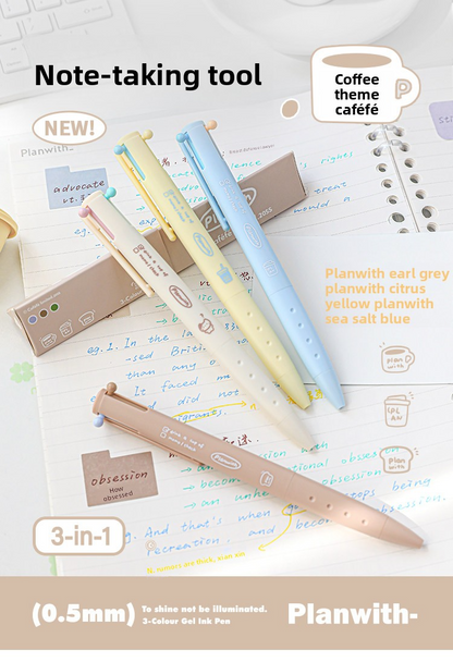 Planwith Coffee Theme 3-Color Multi Gel Pen