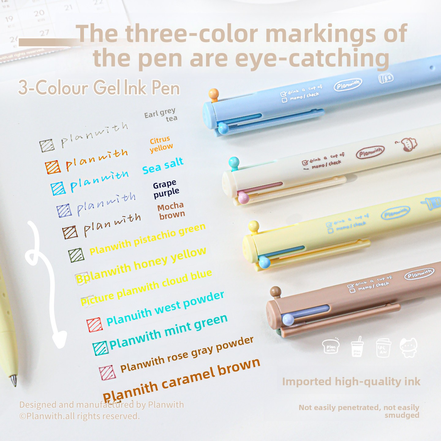 Planwith Coffee Theme 3-Color Multi Gel Pen