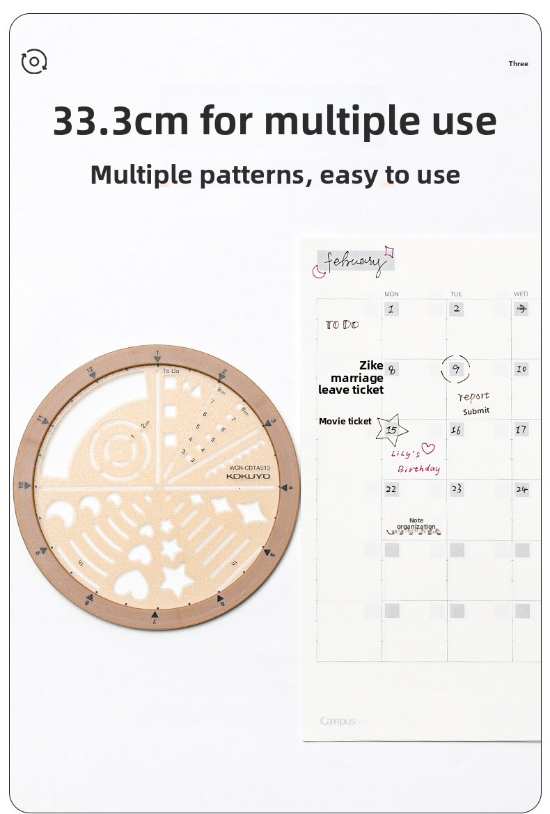 Kokuyo Circular Rotating Template Ruler 100mm Circle Stencil