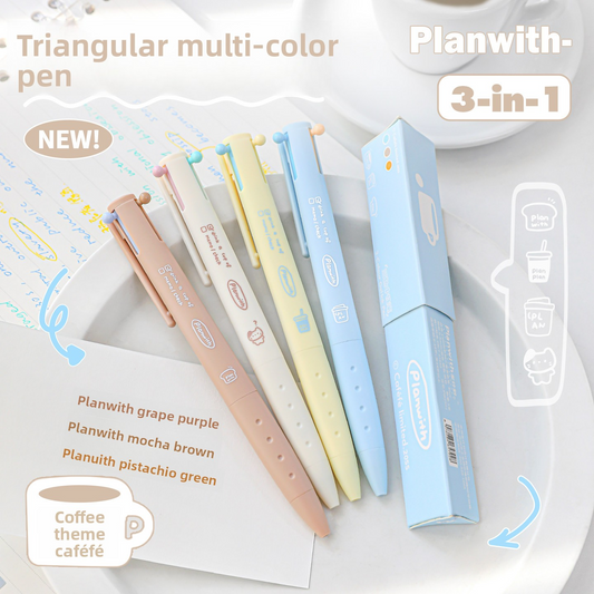 Planwith Coffee Theme 3-Color Multi Gel Pen