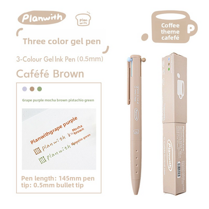 Planwith Coffee Theme 3-Color Multi Gel Pen