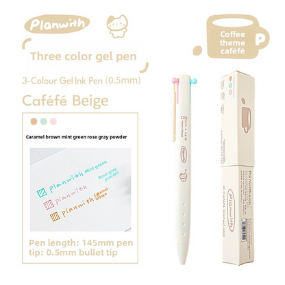 Planwith Coffee Theme 3-Color Multi Gel Pen